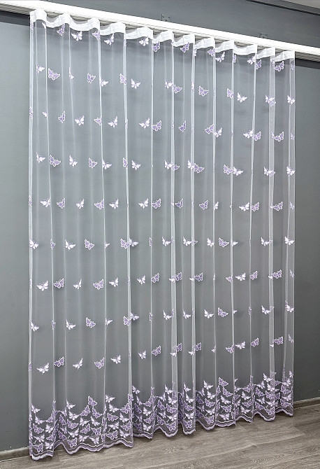 Тюль VR-Textil 1741т Фатин "Метелики" з вишивкою та люрексом Бузковий з білим 200х270 см (42-1108) Київ - фото 3