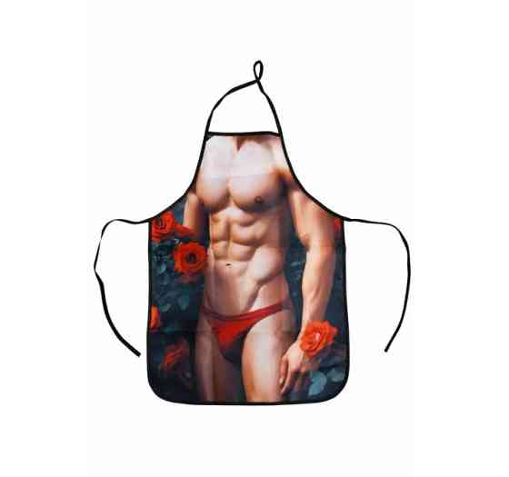 Фартух з приколом чоловічий торс з трояндами кухонний для гриля та пікніка Київ