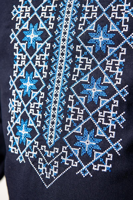 Вышиванка мужская с длинным рукавом, льняная, темно-синяя натуральный лен, вышиванки мужские Киев - изображение 3