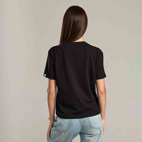 Черная базовая женская футболка Pobedov Freedom. Хлопковая женская футболка черная Киев