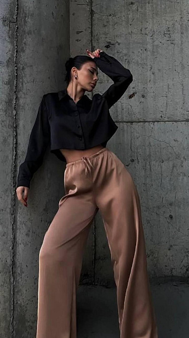 Жіночі стильні штани шовк Армані Шоколад, 46/48 Одеса - фото 3