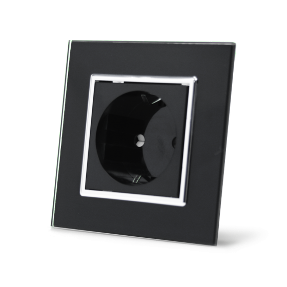 LIVOLO Електрична розетка з заземленням LIVOLO, чорна з хромованою вставкою, скло, шторки, 250В Коломия