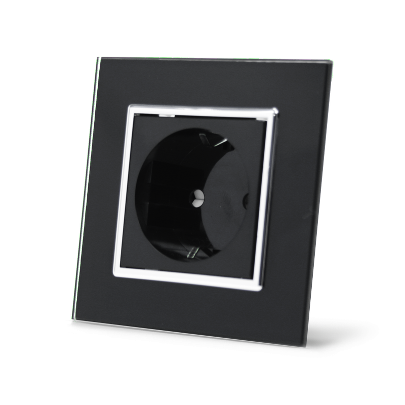 LIVOLO Електрична розетка з заземленням LIVOLO, чорна з хромованою вставкою, скло, шторки, 250В Коломия - фото 4