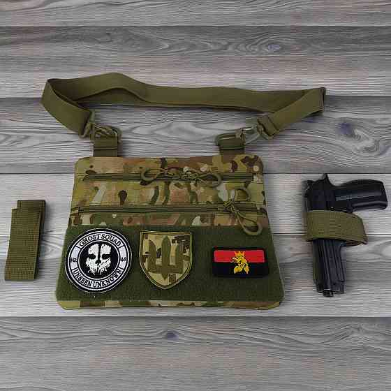 Тактична сумка-кобура чоловіча камуфляжна наплічна мультикам з кордури з липучкою для шевронів Київ