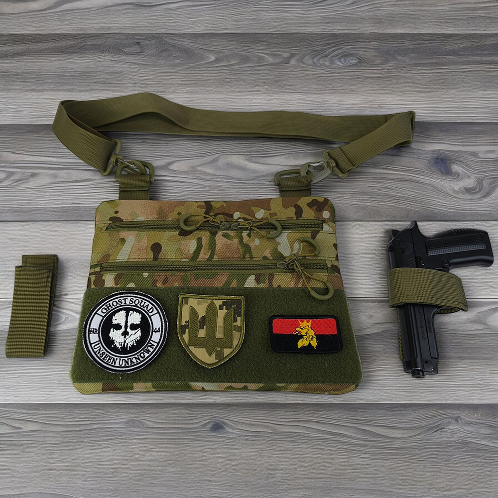 Тактична сумка-кобура чоловіча камуфляжна наплічна мультикам з кордури з липучкою для шевронів Київ - фото 3