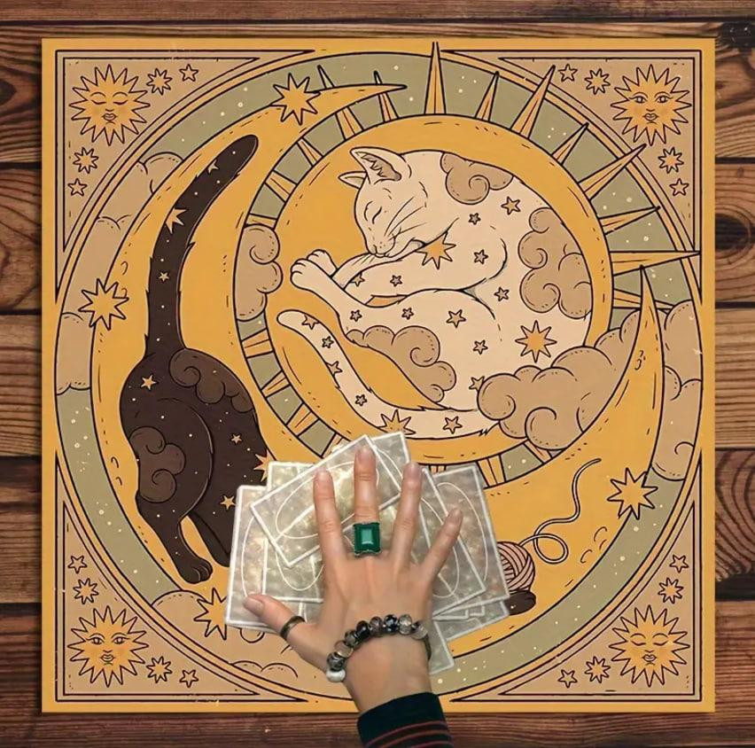 Алтарная скатерть для Таро и рун Скатерть для гадания 49*49 см | Рисунок с котом, солнцем и эхом Киев - изображение 2