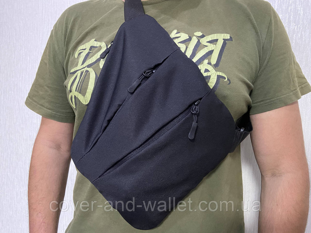 Чоловіча нейлонова сумка слінг через плече чорного кольору Puos Київ - фото 9