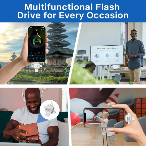 Флешка 4 в 1 на 256 ГБ для iPhone, Android и ПК металлическая влагостойкая OTG флеш-накопитель Ueflue Серебро Киев