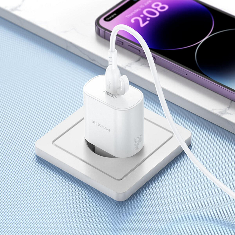Сетевое зарядное устройство BOROFONE BA82A Platinum single port PD25W charger White 6941991112256 Одесса - изображение 5