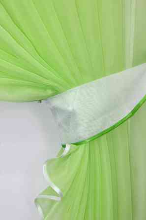 Кухонні шторки VR-Textil № 076к "Дует" з підв'язками салатовий з білим 270х170 см (50-149) Київ