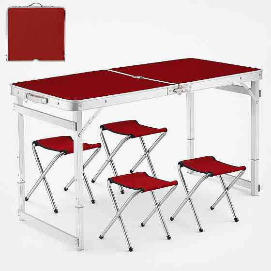 Усиленный раскладной стол для пикника + 4 стула,120х70х60см,Темное дерево SBR Киев