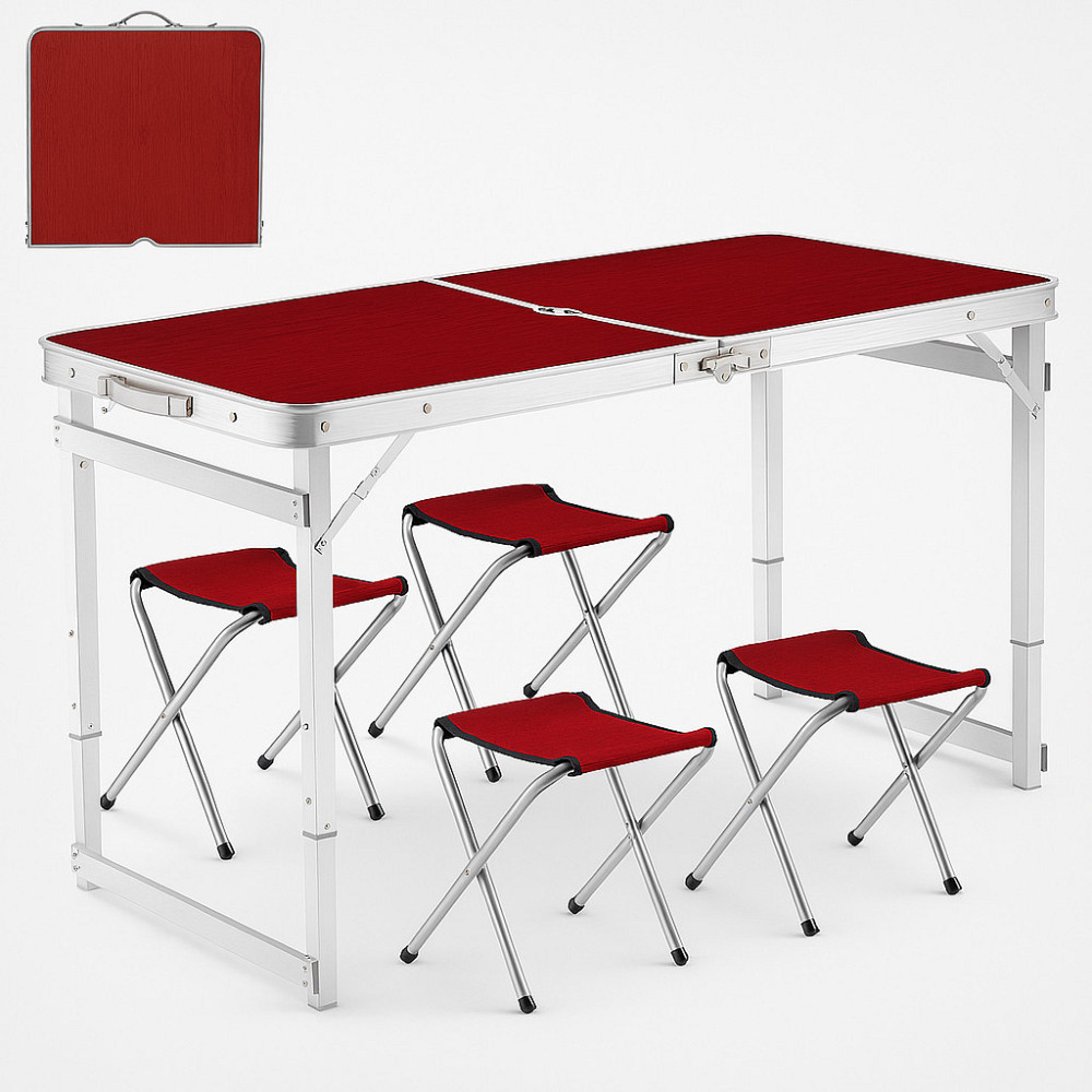 Посилений розкладний стіл для пікніка + 4 стільці,120х70х60см,Темне дерево SBR Київ - фото 1