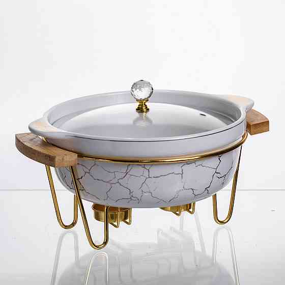 Yiwu Марміт порцеляновий настільний круглий 1.3 (л) з підігрівом Білий мармур LC-711 Коломия