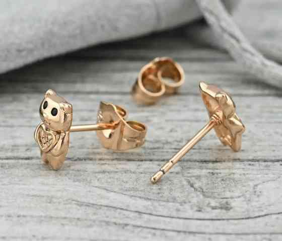 Сережки гвоздики мишки Xuping 36532, размер 9*6мм, черные фианиты Киев