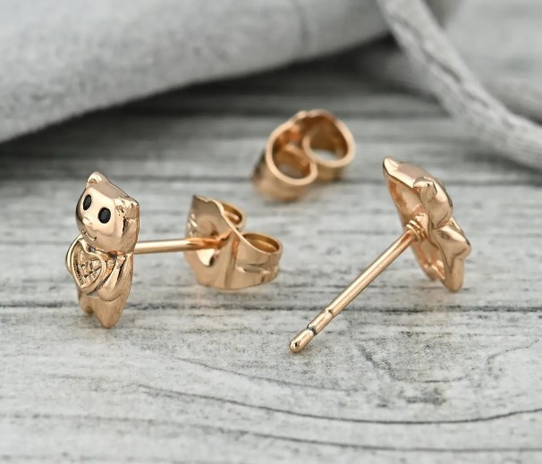 Сережки гвоздики мишки Xuping 36532, размер 9*6мм, черные фианиты Киев - изображение 2