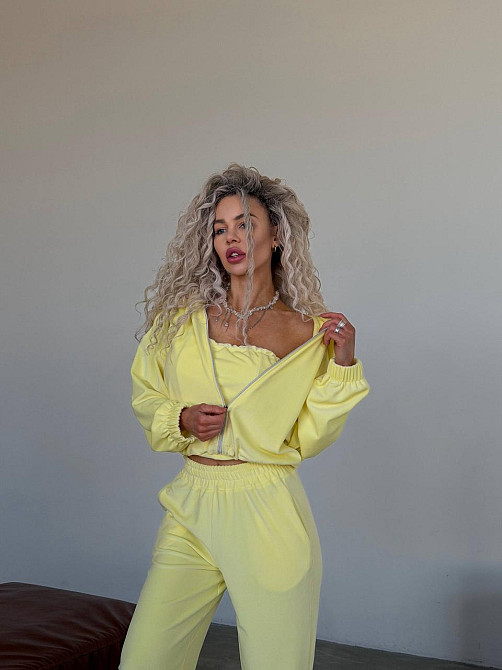 Жіночий велюровий комплект-трійка Лимонний, 42/46 Харків - фото 4