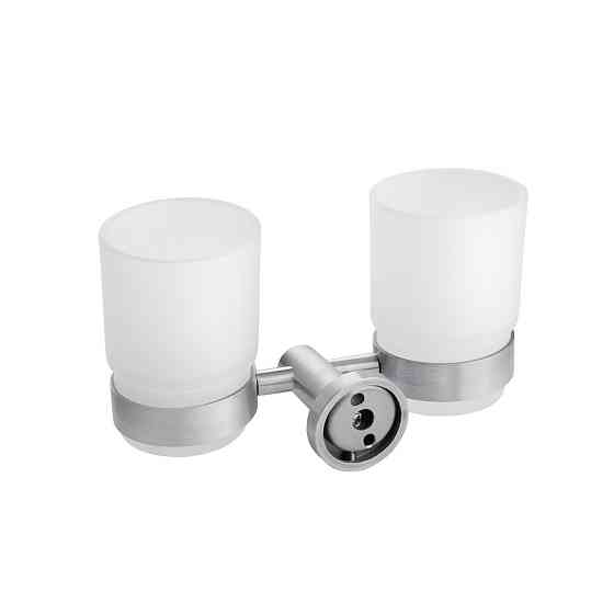 Склянка подвійна з тримачем для зубних щіток Kroner KRP Edelstahl Klassisch - ESG3708 сатин/білий Київ