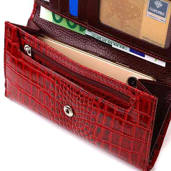 Яскраве жіноче портмоне з натуральної шкіри з тисненням під крокодила CANPELLINI 21852 Червоний Київ