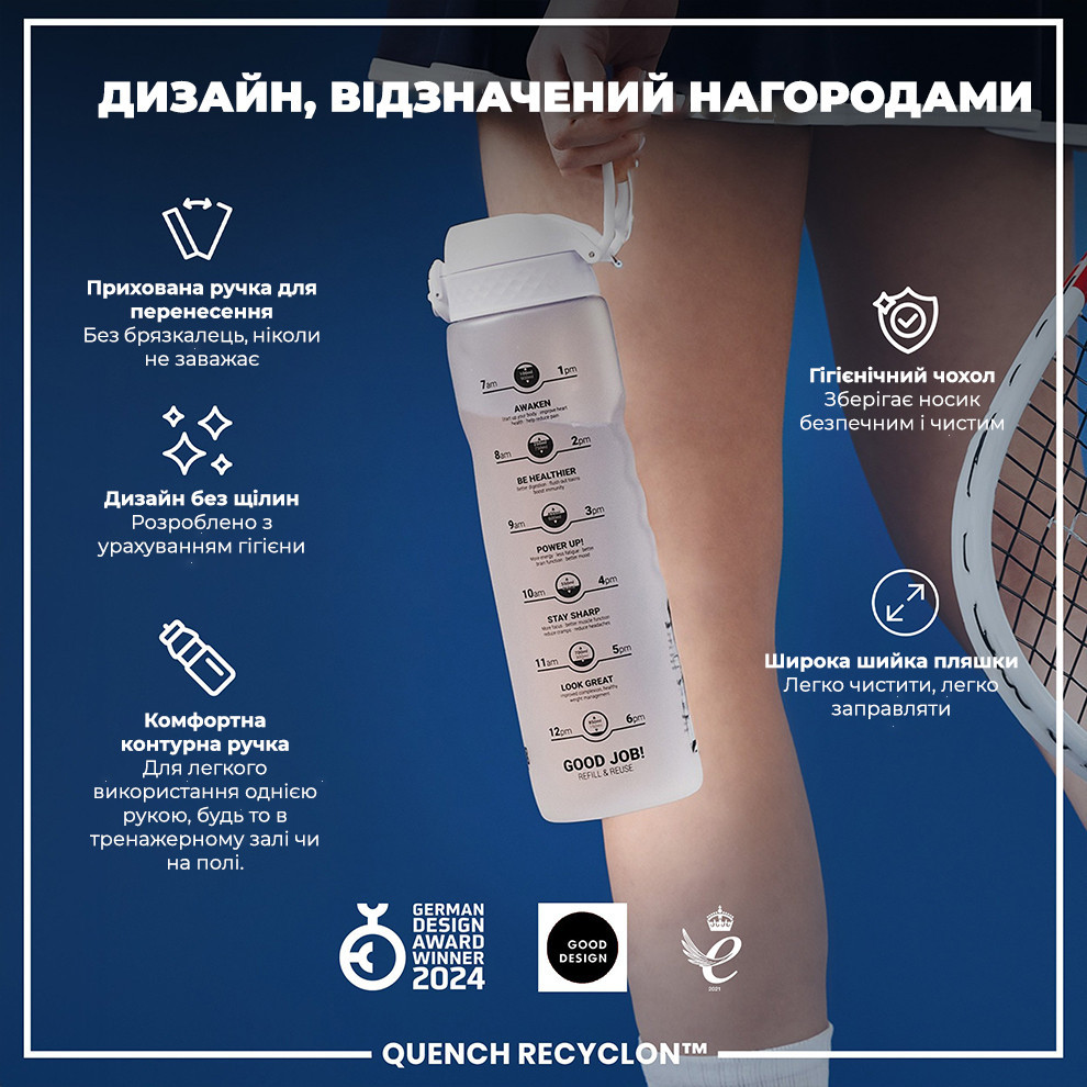Пляшка для води ION8 1000 мл. (ЕКО пляшка) BPA Free, Times To Drink, BPA Free, Ice Кам'янське - фото 4