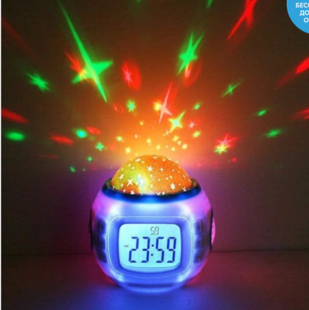 Ночник настільний світильник проектор Зоряне небо 1038 з годинниками та будильником / 4762 Дніпро