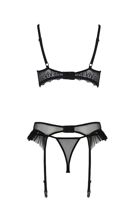 Комплект Passion KERRIA SET WITH OPEN BRA black, S/M, бюстгальтер с открытой чашкой, стринги, пояс для чулок Sex Aura Киев - изображение 4