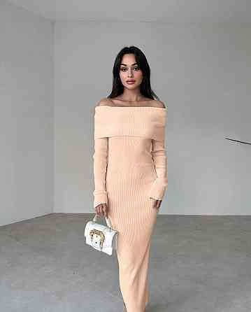 Жіноча приваблива сукня з відкритим плечем рубчик Беж, 42/44 Одеса