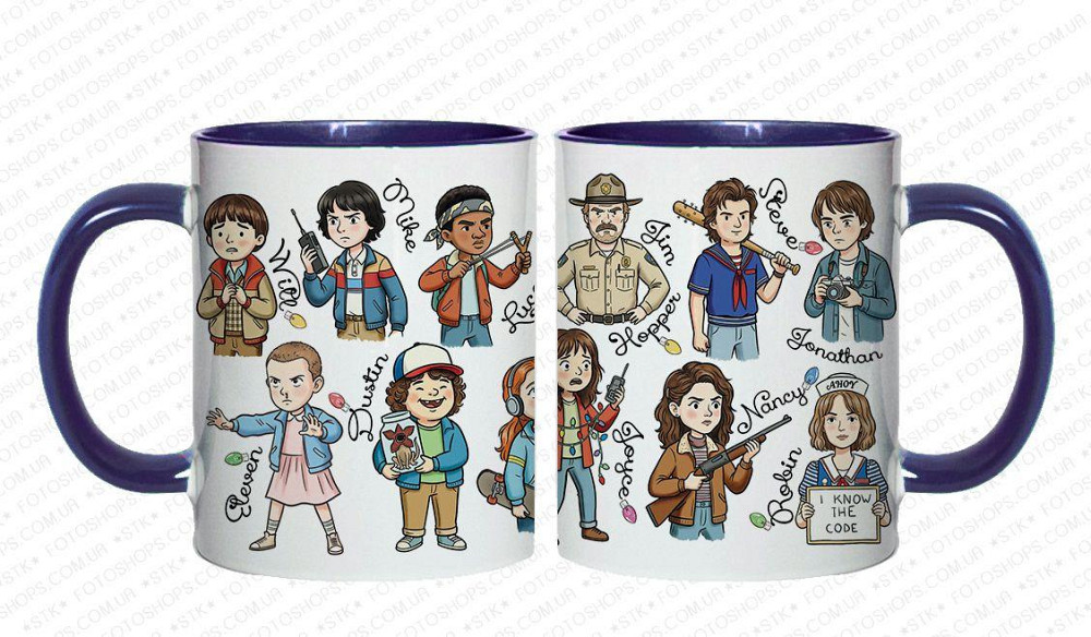 ☕ Кухоль з головними героями серіалу «Дуже дивні справи» (Stranger Things) Білий з чорний Одеса - фото 2
