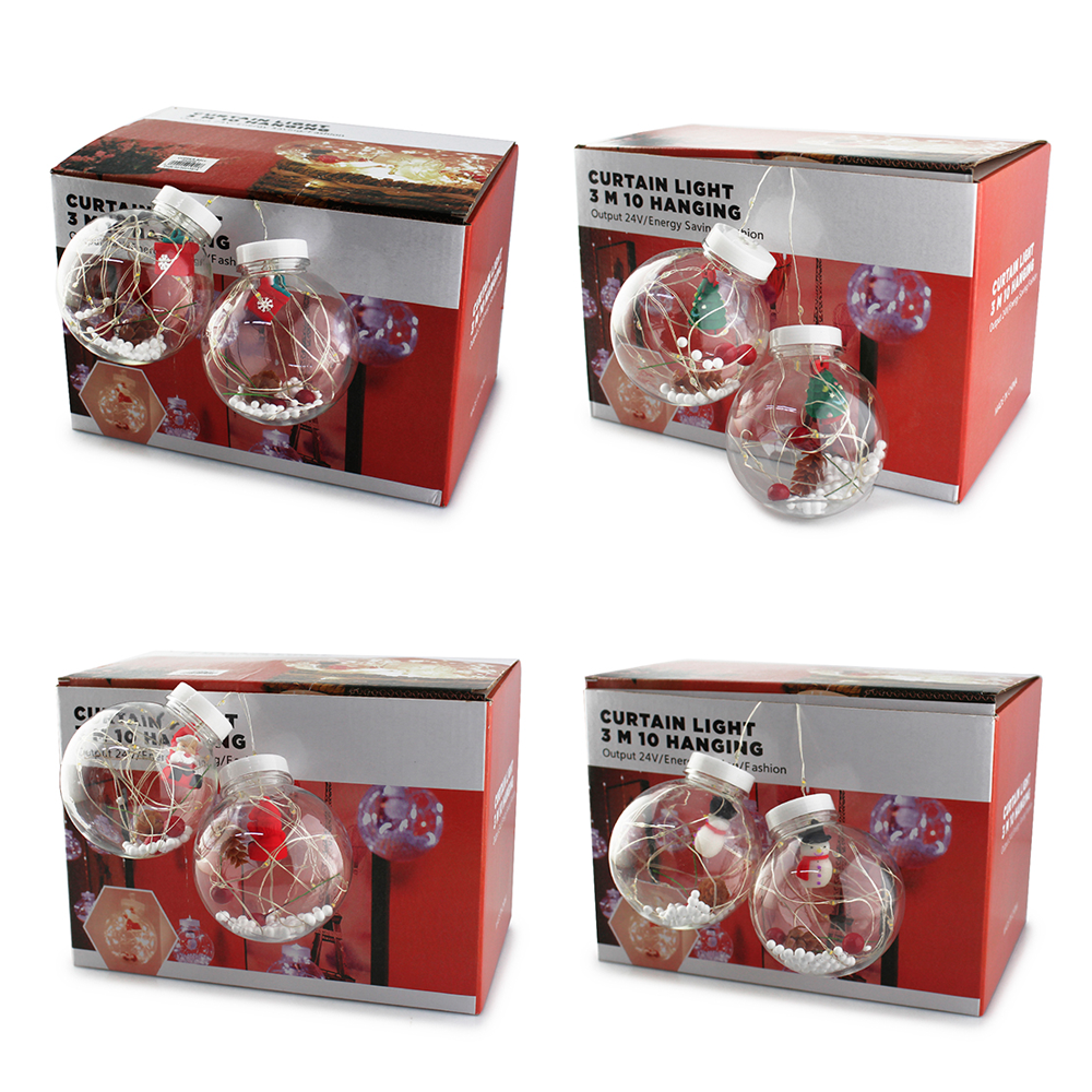 Гірлянда 3х1,5 м "Штора шар" Сніговик,Дід Мороз,Ялинка,10 куль 4 види МІКС,Біла SBR Київ - фото 3