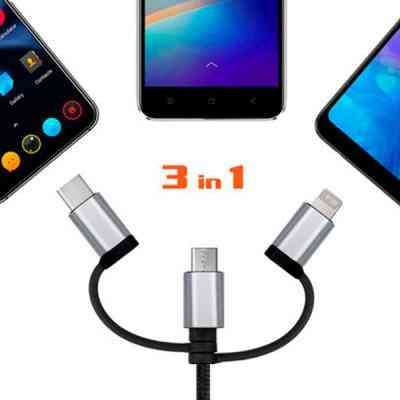 Дата кабель USB 2.0 AM to 3in1 1.0m Premium black REAL-EL (EL123500035) Винница