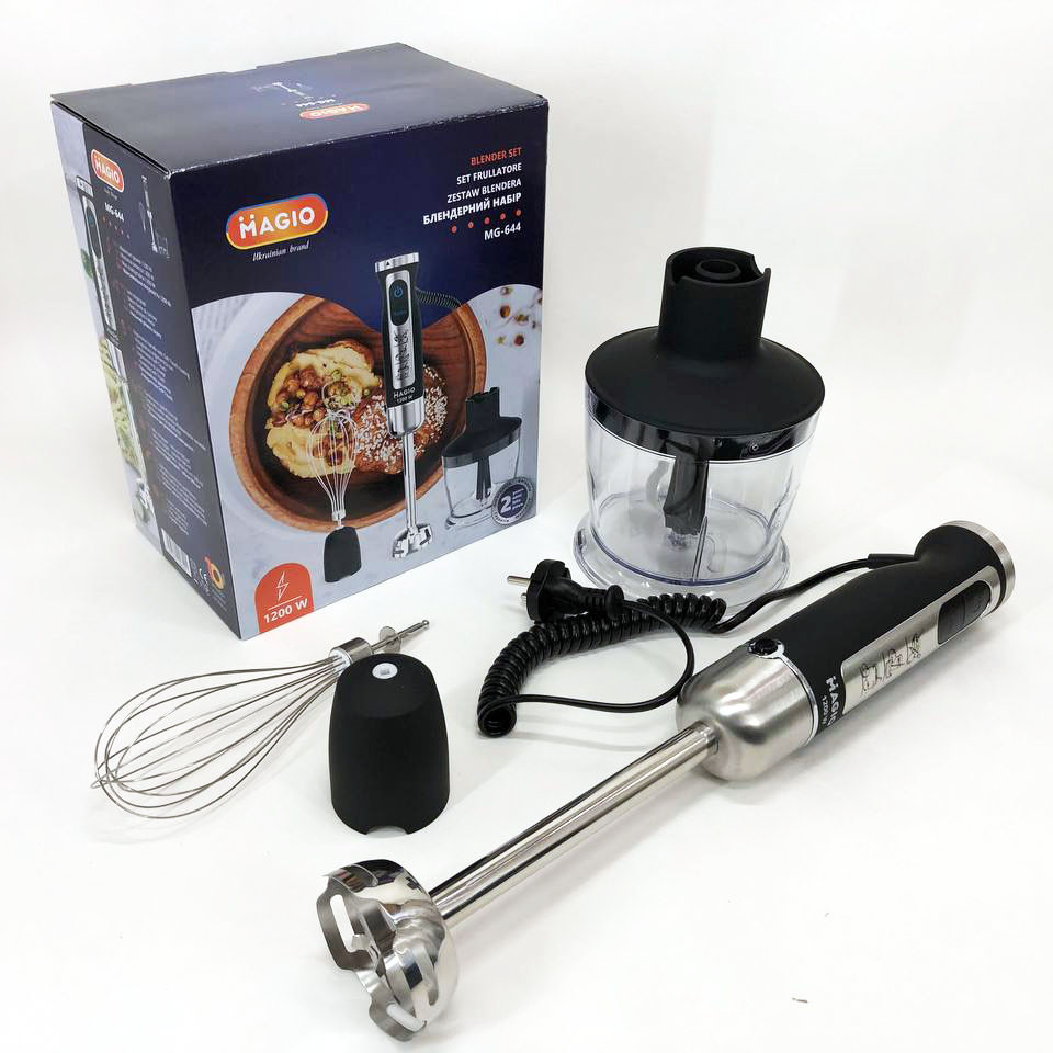 Занурювальний блендер з подрібнювачем MAGIO, Портативний блендер для смузі Кухонний з терками UN-37 Львів - фото 1