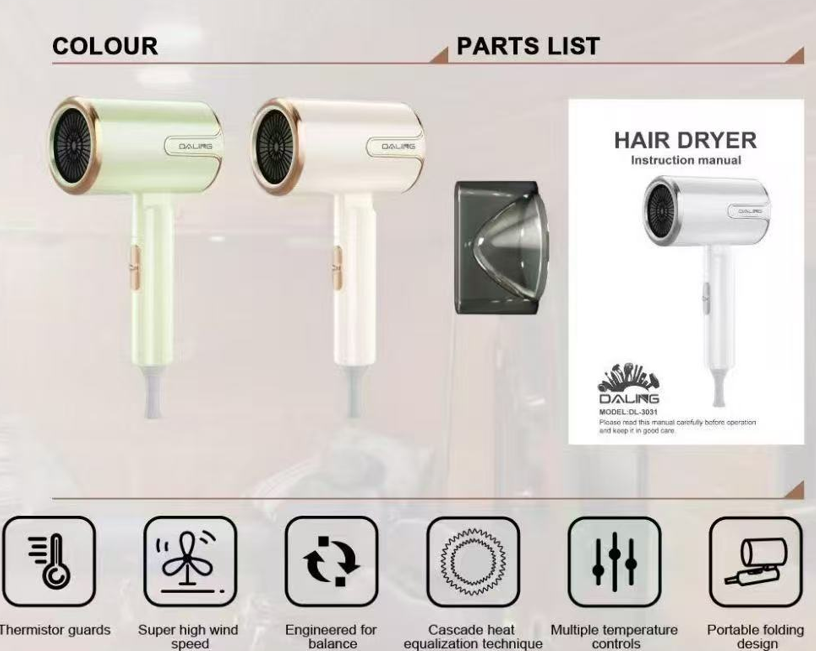 Фен для волос DALING DL-3031, 2200W Днепр - изображение 2