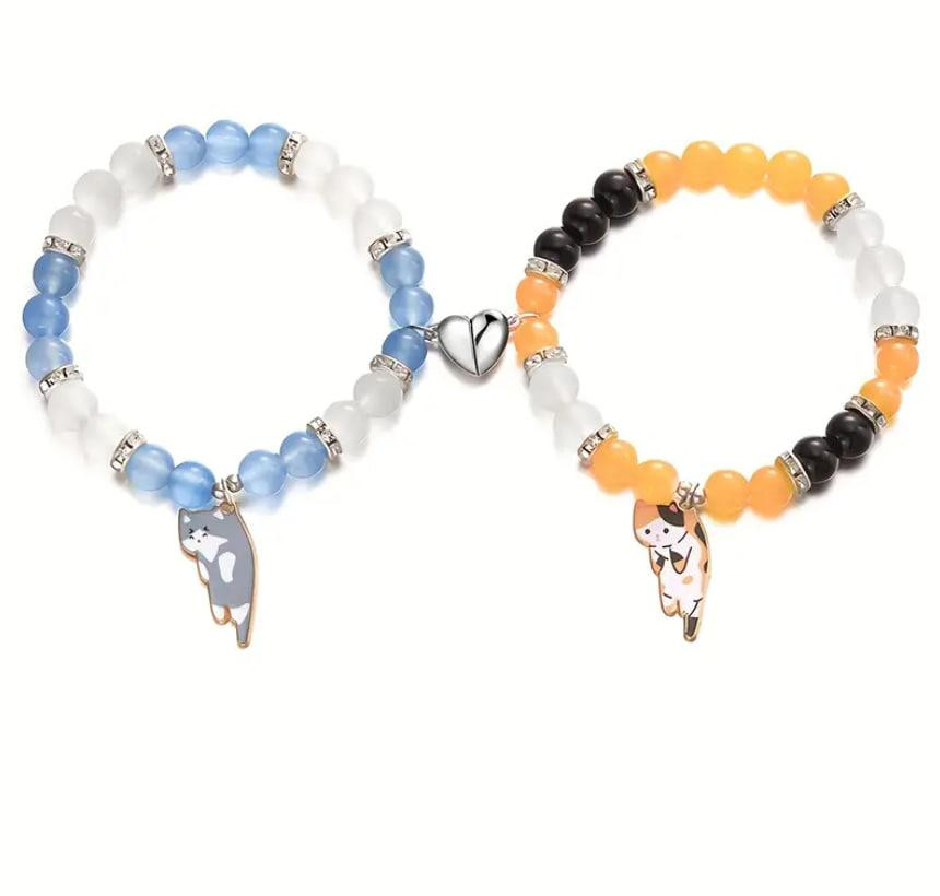 Парні браслети з магнітом-серцем і підвісками котиків (2 шт) Київ - фото 3