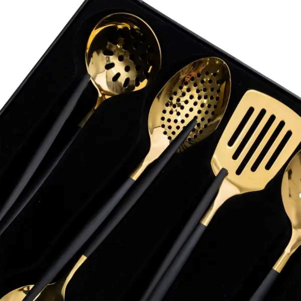 Yiwu Набір кухонного приладдя 12 предметів столові прилади з нержавіючої сталі Золото з чорним Коломыя - изображение 2