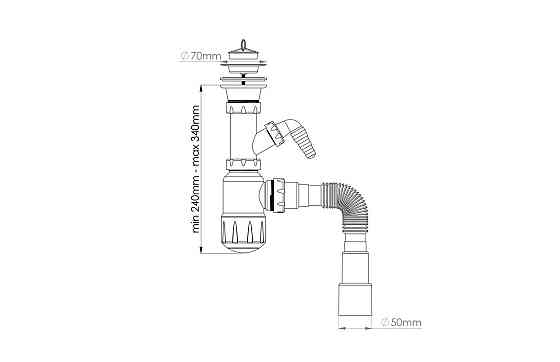 Сифон для умивальника з відводом для пральної машини, випуск 70мм NOVA Харків