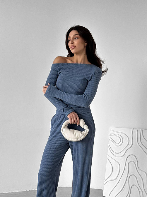 Женский базовый костюм двойка: лонгслив и брюки ангора рубчик Джинс, 44/46 Одесса - изображение 2