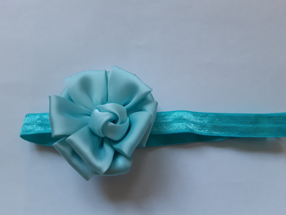 Повязка для ребенка голубая - цветок 7см, размер универсальный (на резинке) Киев - изображение 2