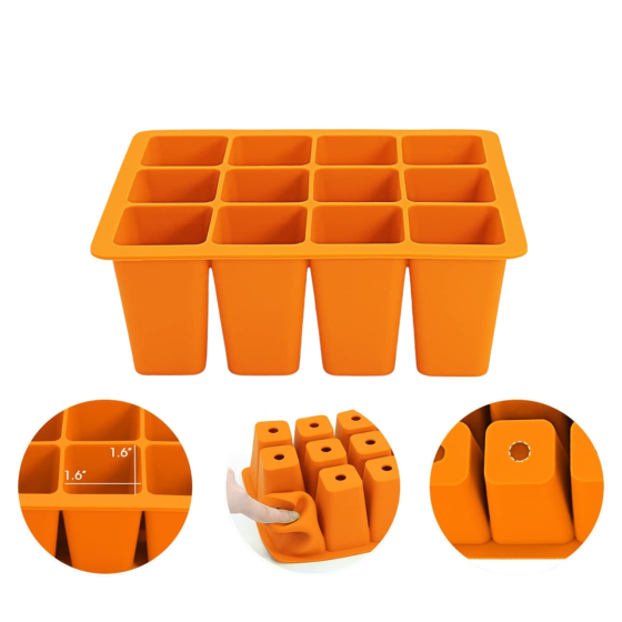 Кассета для рассады лоток садовый на 12 ячеек, силиконовый, многоразовый для выращивания семян, растений, цветов, оранжевый Каменец-Подольский