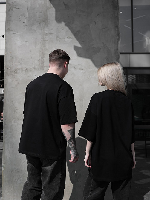 Парні футболки оверсайз (oversize) для чоловіка та дружини, для закоханих пар SANE чорні XL Одеса - фото 9