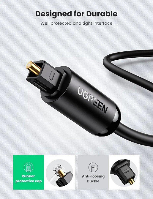 Аудіо кабель UGREEN AV122 Toslink оптичне волокно Audio Cable 2 м (Black)(UGR-70892) UGR-70892 Одеса - фото 3