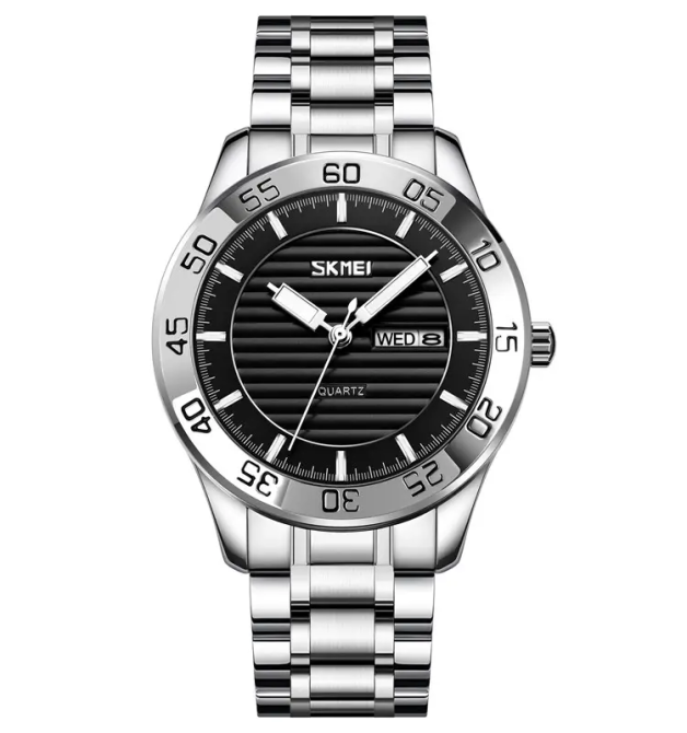 Чоловічий наручний класичний годинник Skmei 9293 (Сріблястий з чорним циферблатом) Вінниця - фото 1