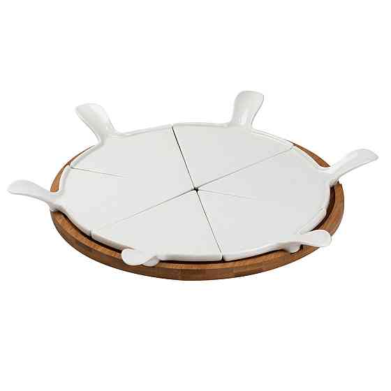 Yiwu Тарілка для піци 28 см порцелянова обертається, бамбукова основа Киев