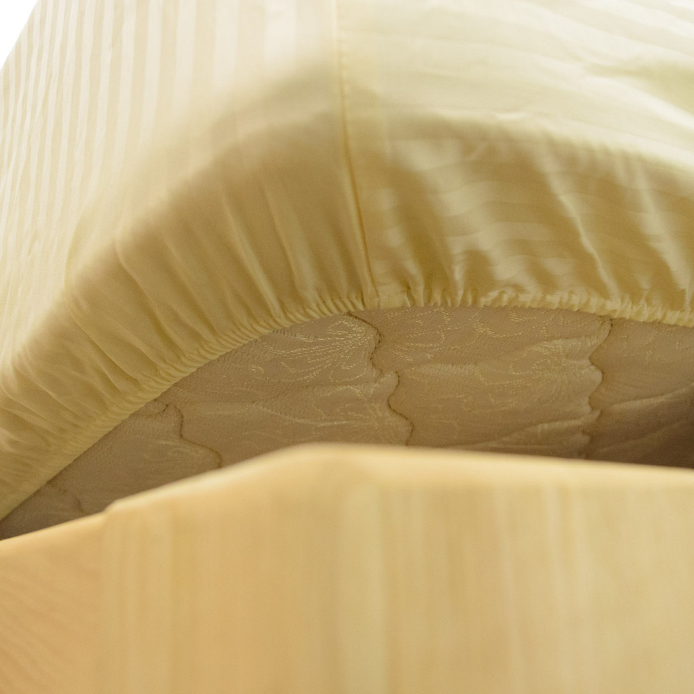 Простынь на резинке односпальная страйп-сатин 100% хлопок 90х200х25см 125г/м2 (Шампань) Сумы - изображение 2