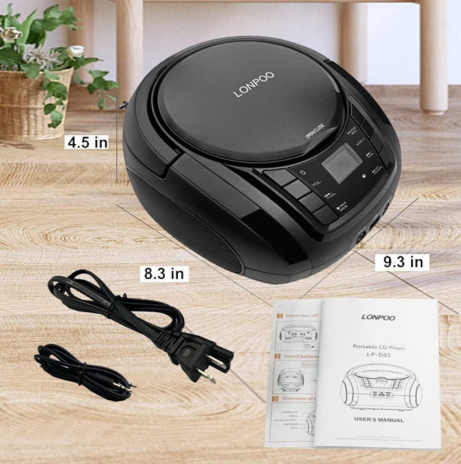 Портативний домашній CD-програвач LONPOO LP-D03 з Bluetooth, ретро-бумбокс Bluetooth, USB, MP3, AUX, FM-радіо Дніпро - фото 2