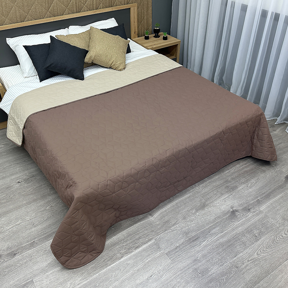 Покрывало двустороннее Decorator Microfiber куб 215x240 см капучино с бежевым (85-115) Киев - изображение 1
