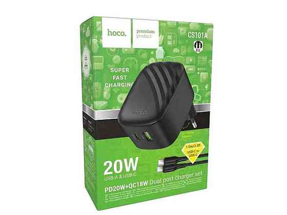 Мережевий зарядний пристрій Type-C to Type-C CS101A 3A/1USB/PD20W/QC3.0 чорний 1м ТМ HOCO Київ