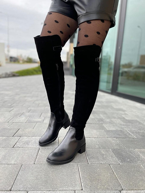 Vesna Ботфорти жіночі VESNA чорні шкіра+замша натуральна висота 53 см обхват гомілки 35-37 см ( Коломия - фото 9