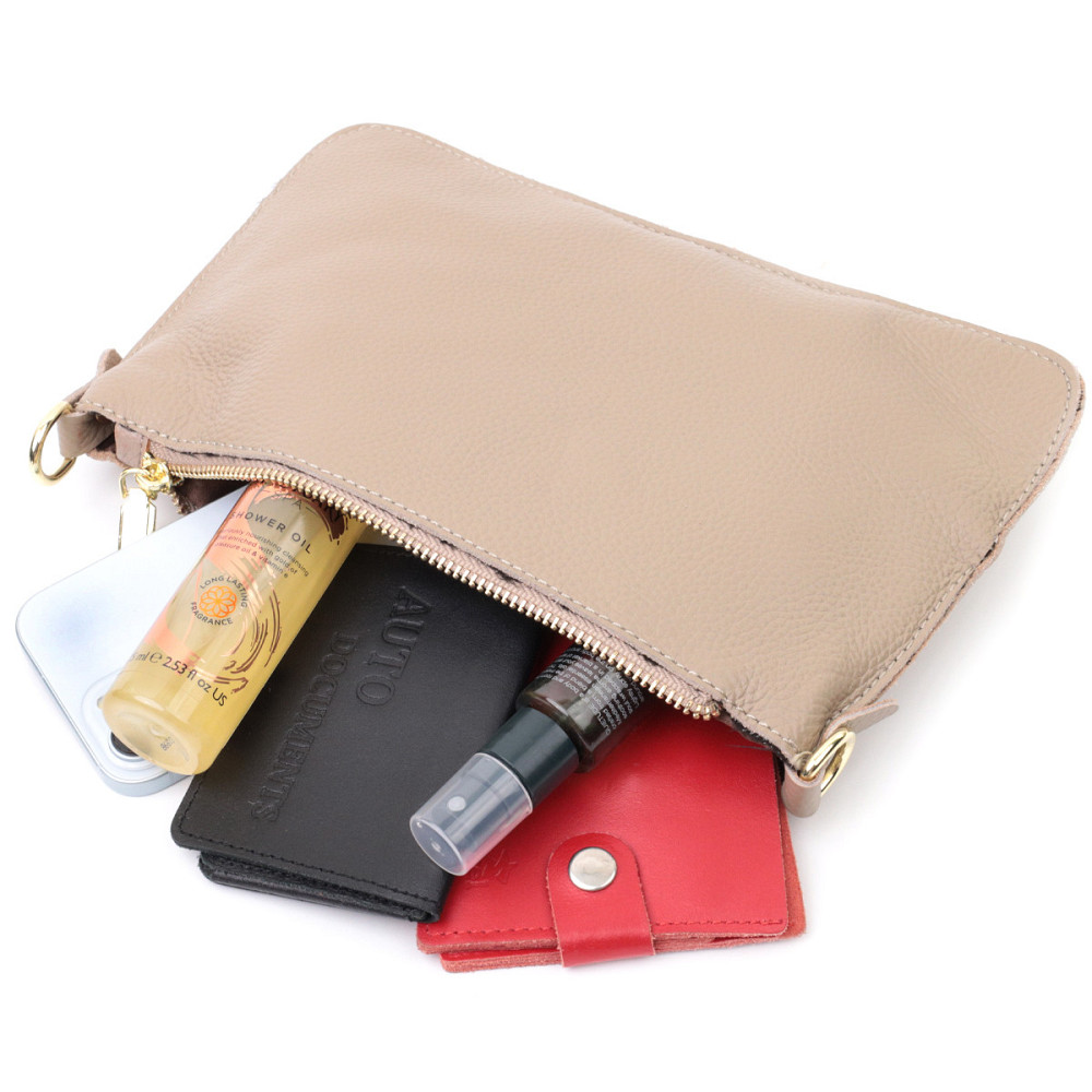 Женская сумка-клатч с двумя ремнями из натуральной кожи Vintage 22643 Бежевая Киев - изображение 8