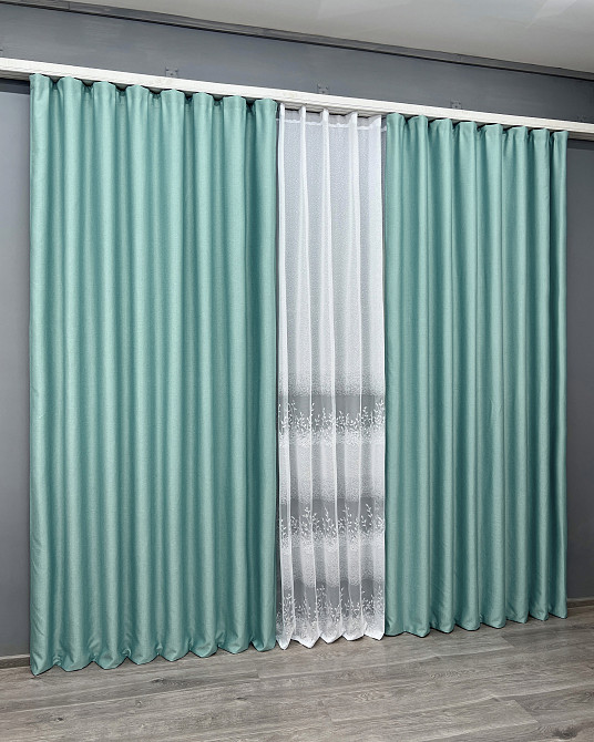Комплект штор VR-Textil Шеніл 200х270 2шт і Тюль 600х270 1697ш-1680т Світло-бірюзовий з білим 71-197/7 Київ - фото 3
