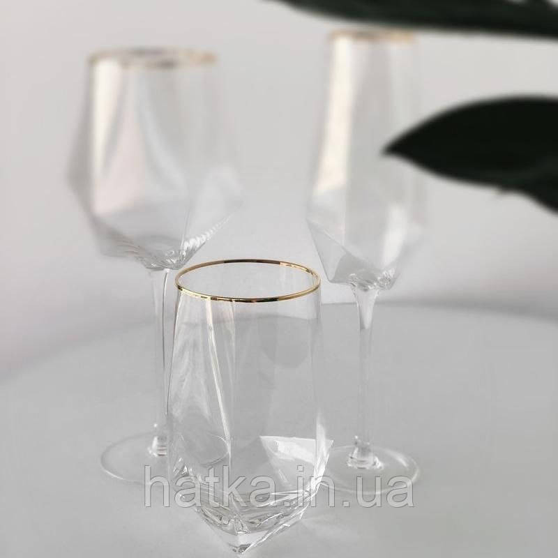Склянка "Прозорий діамант" 750 мл прозоре скло із золотим обідком Київ - фото 1