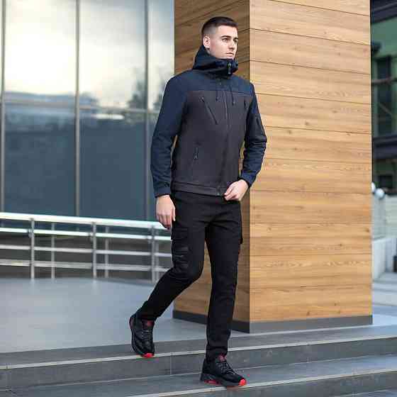 Куртка чоловіча демісезонна з капюшоном чорно-синя Pobedov Korol' Lev Київ